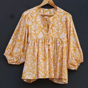 NWOT Orange Block Print Blouse